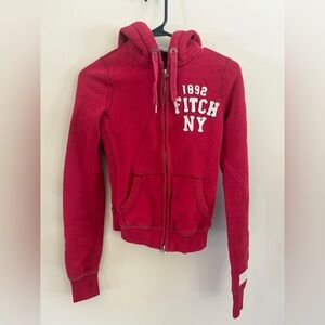 Abercrombie & Fitch Y2K Full Zip Hoodie Sweatshirt, Red Hooded Zip Up Sweater